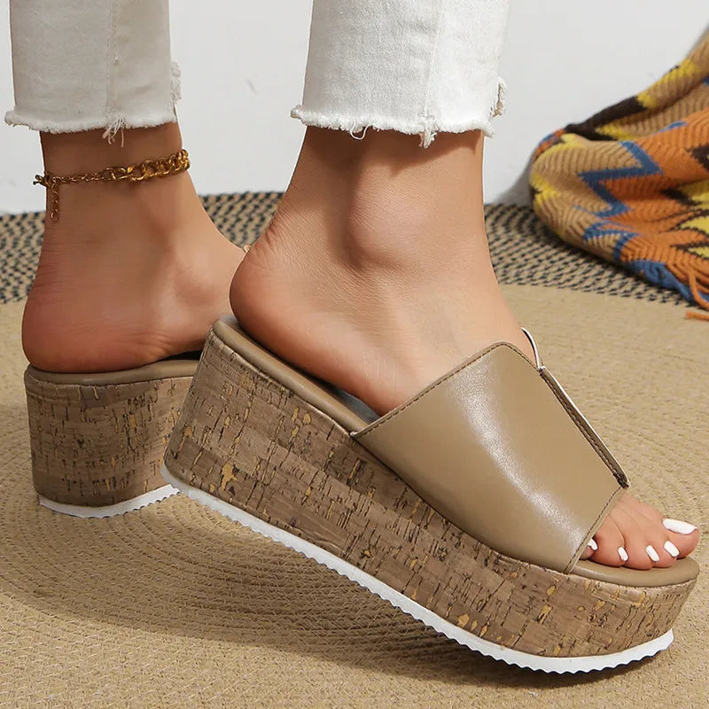 Womens High Heels Sandal Thick Bottom Casual Shoes Ladies Leisure Summer Wedges Sandals Woman Shoes Women Platform Mules Slipper