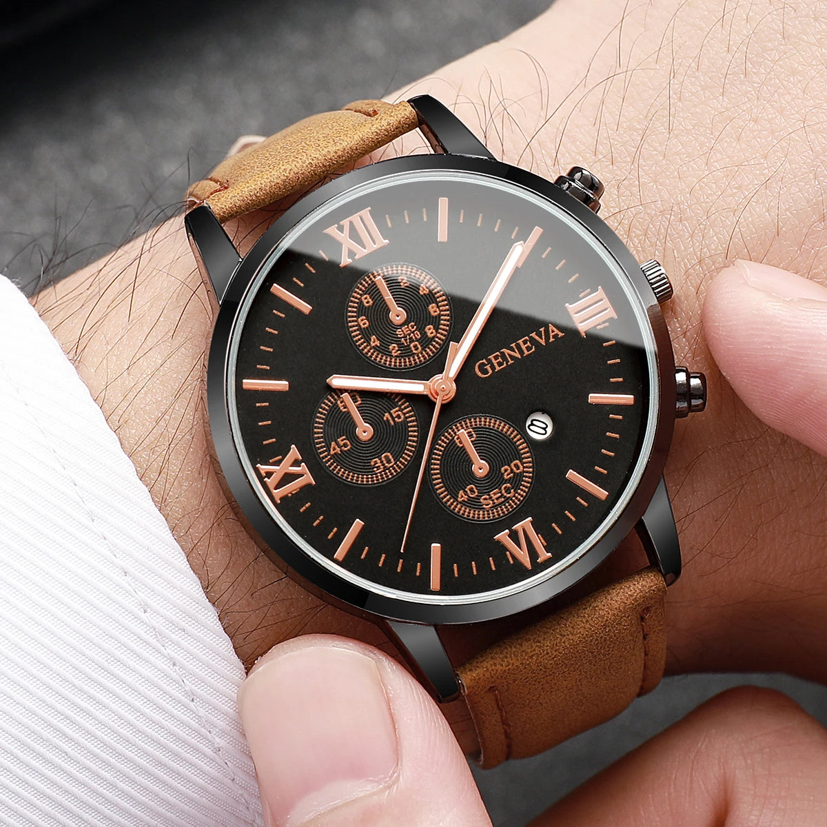 1/2PCs Men's Casual Calendar Watch Fashionable Men's Temperament Leather Quartz Watch Unisex Watch Set(Box Not Included)
