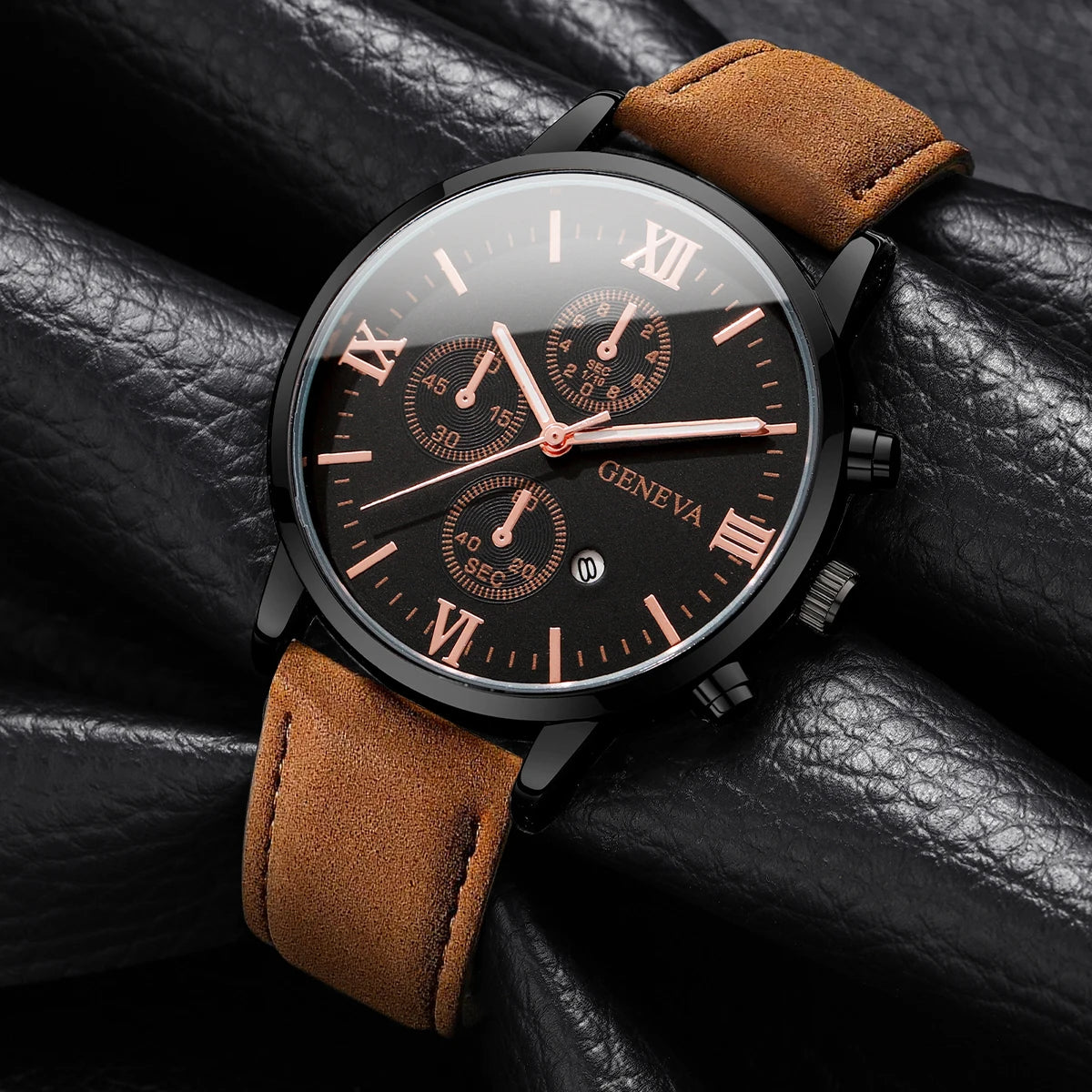 1/2PCs Men's Casual Calendar Watch Fashionable Men's Temperament Leather Quartz Watch Unisex Watch Set(Box Not Included)