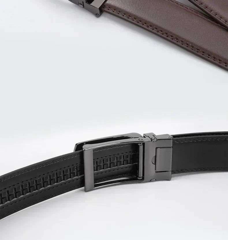 2025 Leather Men's Women's 3.5cm Click Belt with High Quality Alloy Automatic Buckle Unisex Classic Business Belts for Jeans