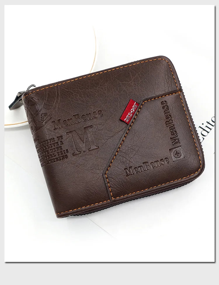 Men's Wallet Made of PU Wax Oil Skin Purse for Men Coin Purse Short Male Card Holder Wallets Zipper Around Money Coin Purse
