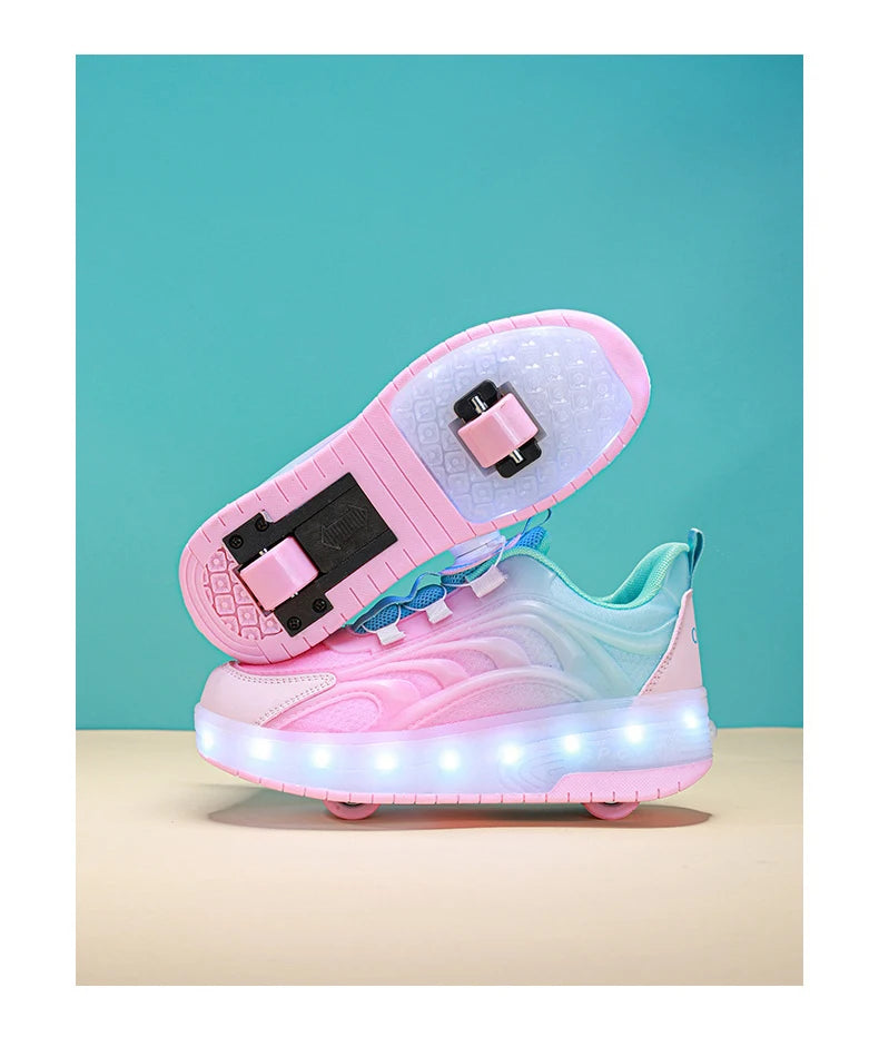 Kids Roller Skate Sneakers Glowing Sports Luminous Sneakers Skateboard USB Charging