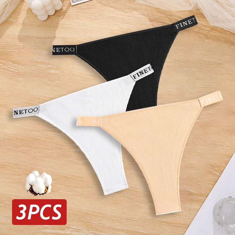 New 3Pcs/Set Cotton Brazilian Panties For Women Sexy Low-Waist Bikini Underwear Sets Solid Color Breathable Intimates Lingerie