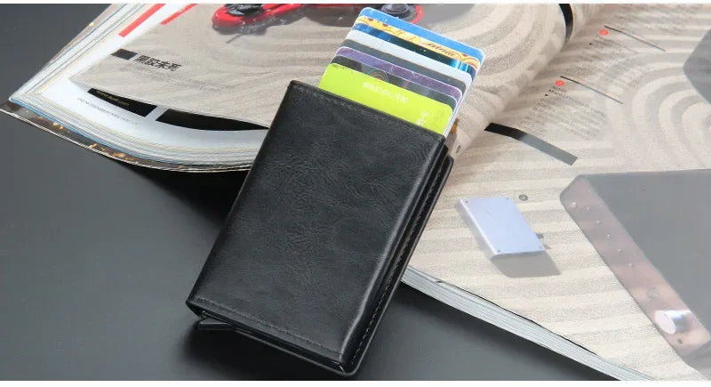 2024 Magnet Anti Rfid Blocking ID Credit Card Holder Case for Men Leather ID Bank Wallets with Magnetic Buckle Closer Cardholder
