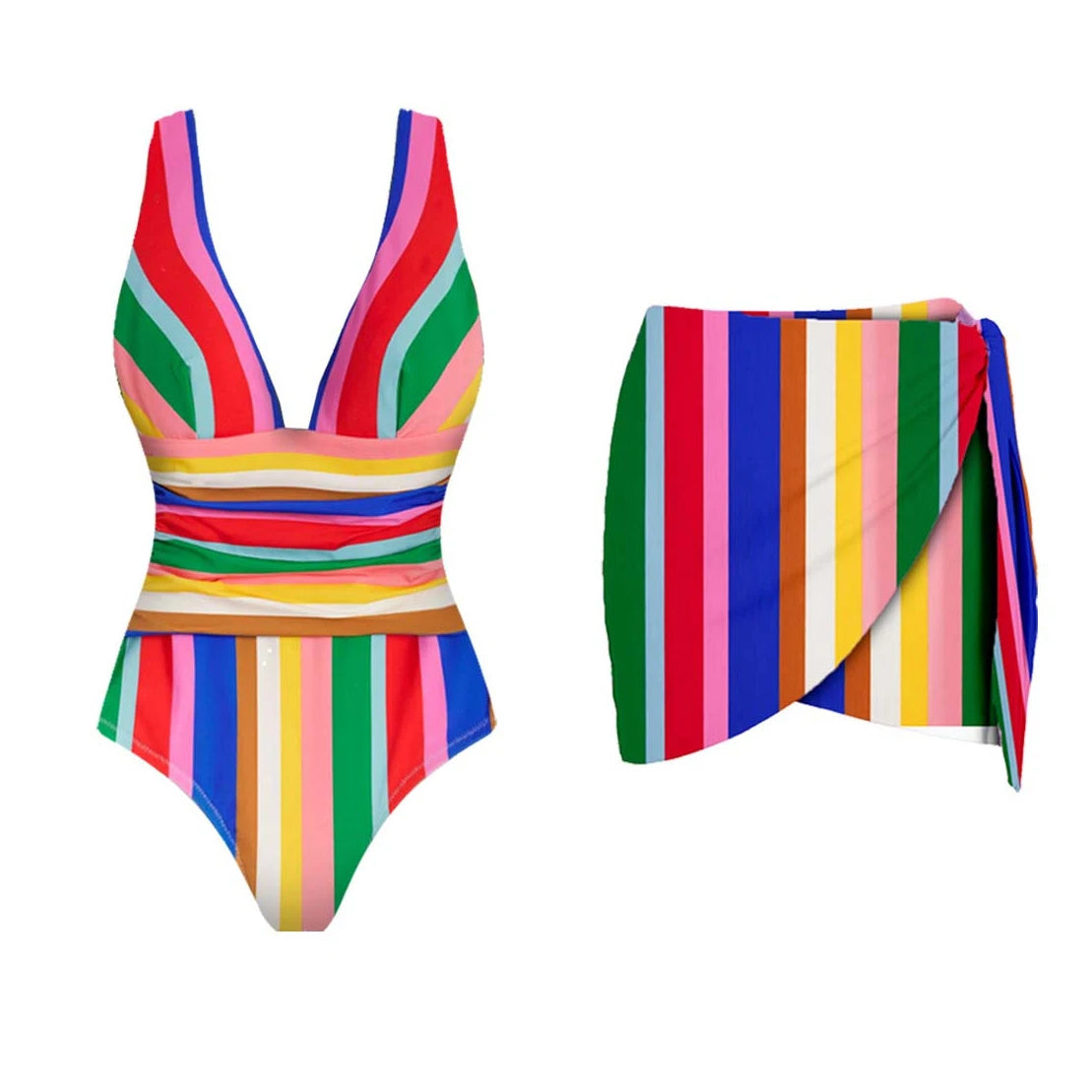 2Pcs Swimsuit with Long Skirt Sexy Women Bikini Beachwear