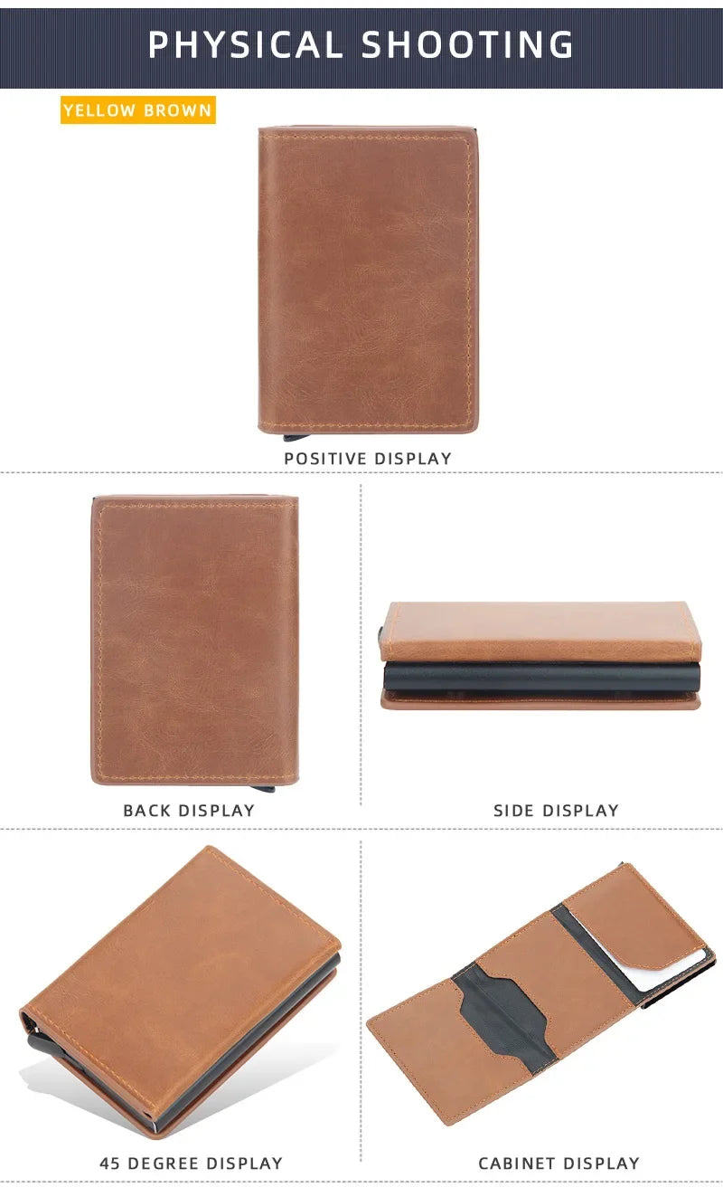 2024 Magnet Anti Rfid Blocking ID Credit Card Holder Case for Men Leather ID Bank Wallets with Magnetic Buckle Closer Cardholder