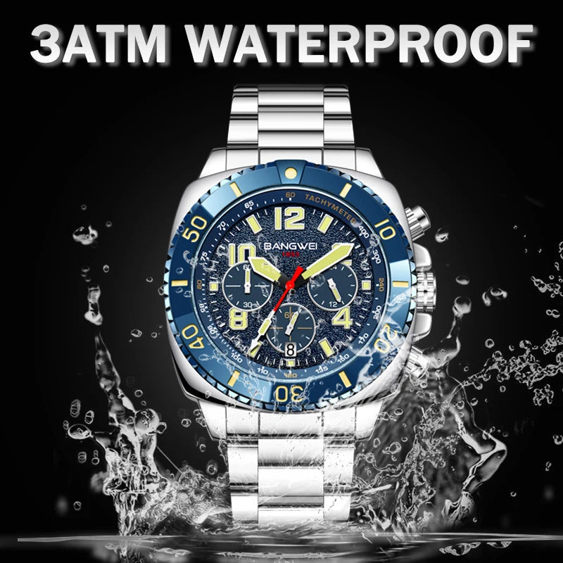 BANGWEI 2025 Luxury Watches Men Fashion Sports Quartz Wristwatches 30M Waterproof Luminous Chronograph Mens Watch Reloj Hombre