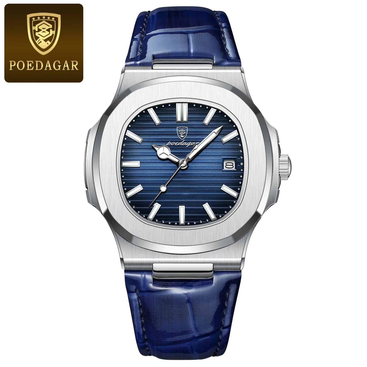 POEDAGAR Top Luxury Square Man Watch Date Waterproof Luminous Quartz Men Watches High Quality Fashion Sports Leather Men's Watch