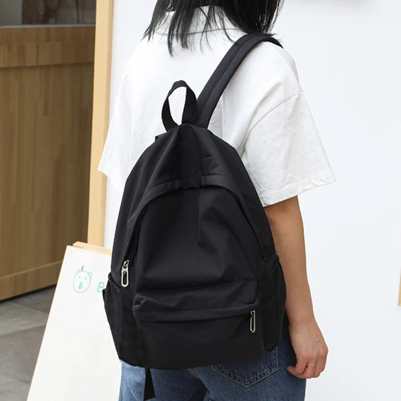 Women Schoolbag Waterproof Large Capacity School Backpack Smooth Zipper Solid Teens Girl Casual Daypack Bag Student Supply NEW