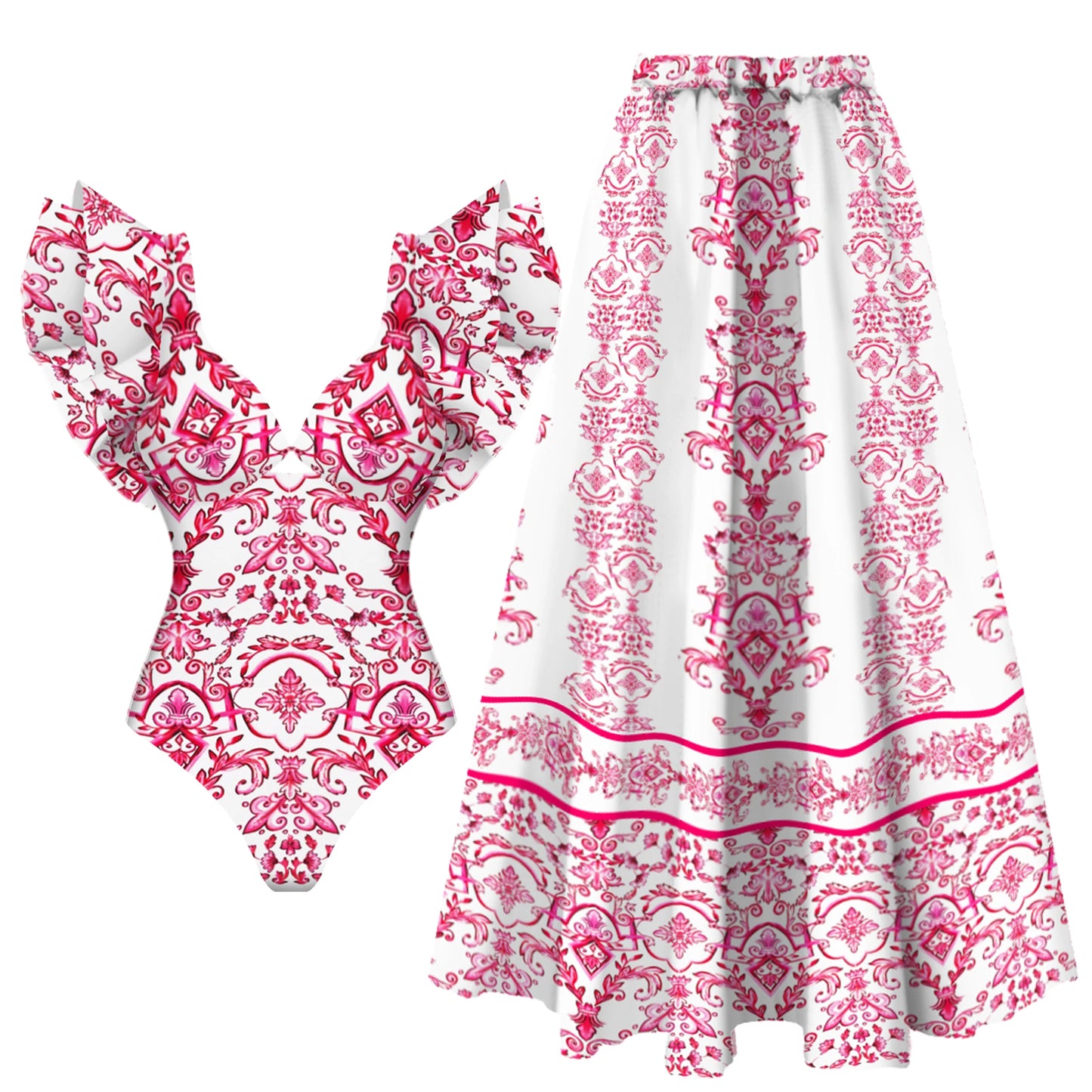 Women Swimsuit with Skirt Beachwear
