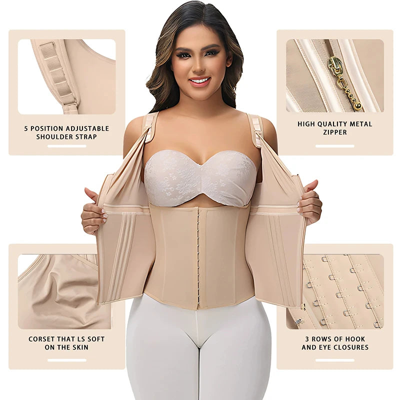 AfruliA XXXS Fajas Colombian Girdles High Compression Vest Waist Trainer Corset with Zipper Hook Flat Belly Slimming Body Shaper