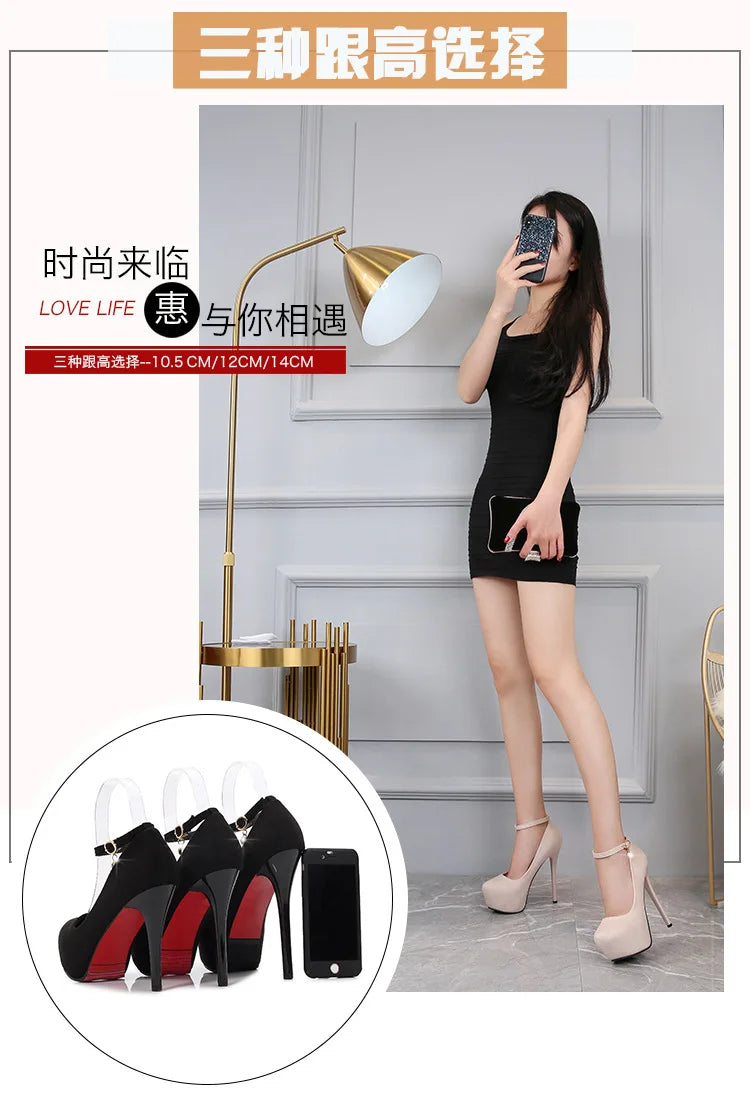 Women's One-button Round Toe High Heels Women's Stiletto High Waterproof Platform Suede Single Shoes