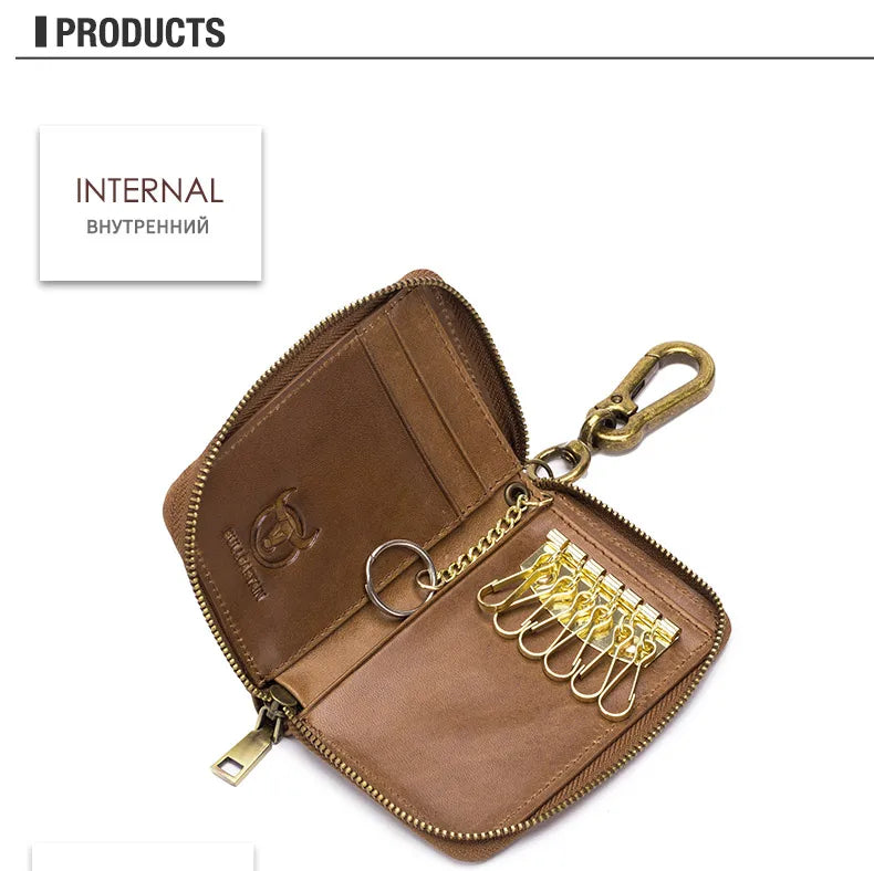BULLCAPTAIN Genuine Leather Men's Key Card Bag High-quality Multi-function Key Box Car Key Chain Wallet Mini Card Bag Key Clip