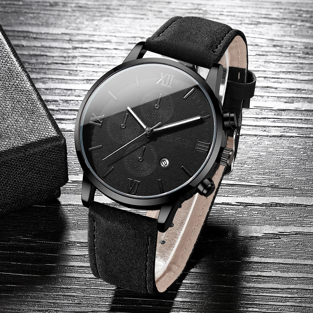 1/2PCs Men's Casual Calendar Watch Fashionable Men's Temperament Leather Quartz Watch Unisex Watch Set(Box Not Included)