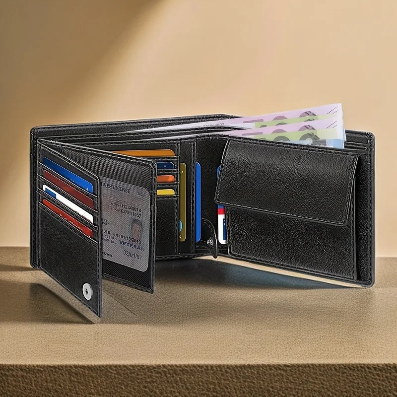 YATBEST Men's Wallet RFID Anti-Theft Brush Loose Leaf Three Fold Wallet Large Capacity With Zero Money Bag Credit Card Bag