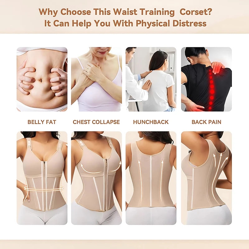 AfruliA XXXS Fajas Colombian Girdles High Compression Vest Waist Trainer Corset with Zipper Hook Flat Belly Slimming Body Shaper
