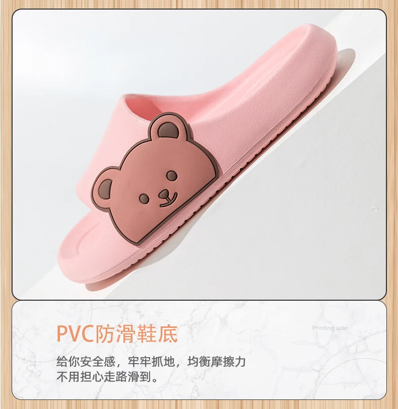 2024 Summer Women Men Soft Sole Slippers Home Bathroom Eva Slippers Sandal Polka Bear Print Beach Slippers Couples Outdoor Shoes