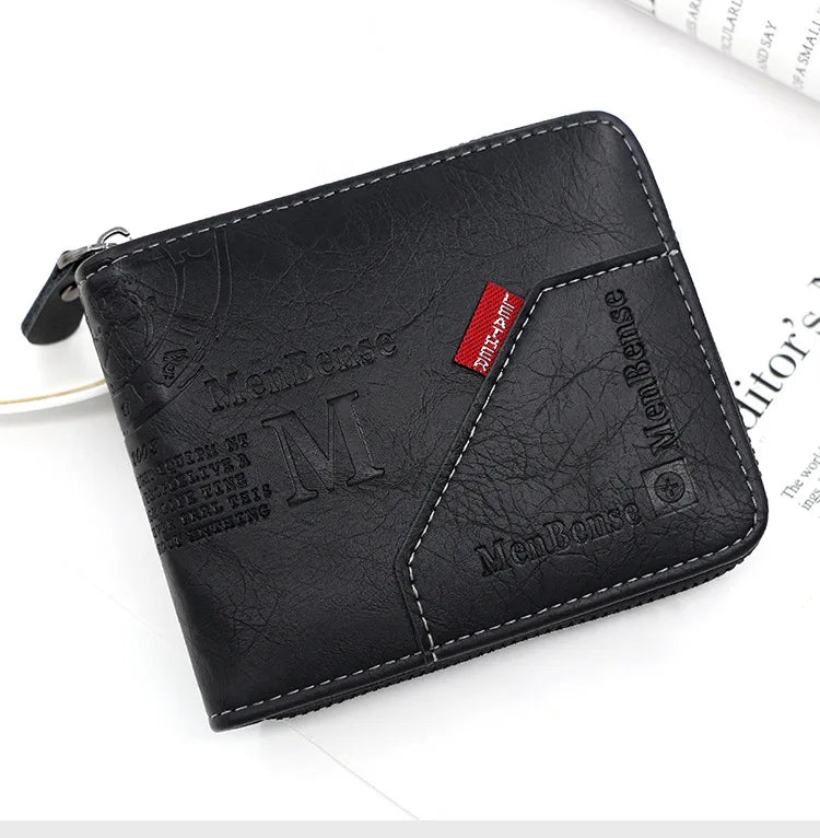 Men's Wallet Made of PU Wax Oil Skin Purse for Men Coin Purse Short Male Card Holder Wallets Zipper Around Money Coin Purse