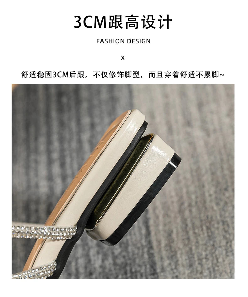 2023 summer new women's slippers outdoor sandals casual flat shoes Stylish metal design Korean style office wear Large size 43