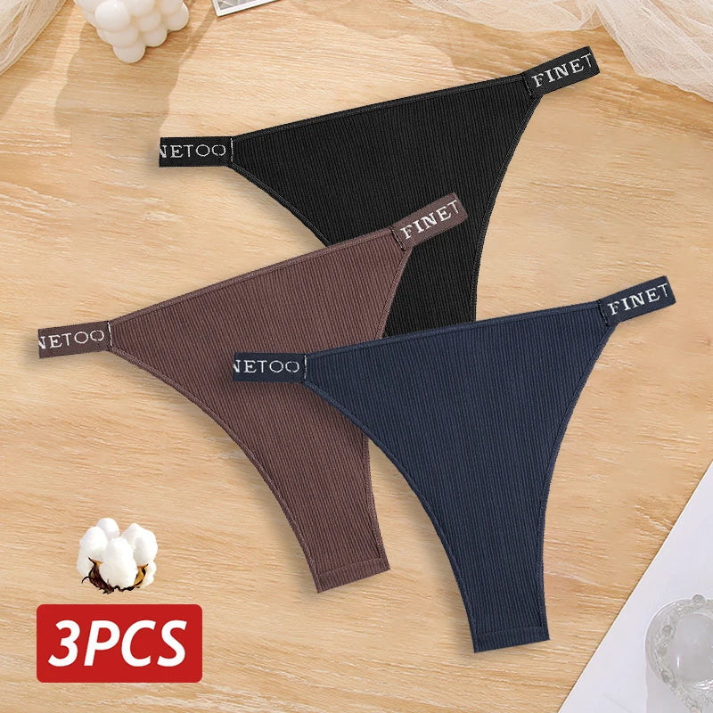 New 3Pcs/Set Cotton Brazilian Panties For Women Sexy Low-Waist Bikini Underwear Sets Solid Color Breathable Intimates Lingerie