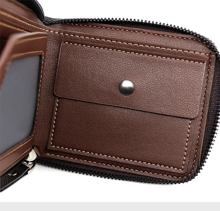 Men's Wallet Made of PU Wax Oil Skin Purse for Men Coin Purse Short Male Card Holder Wallets Zipper Around Money Coin Purse