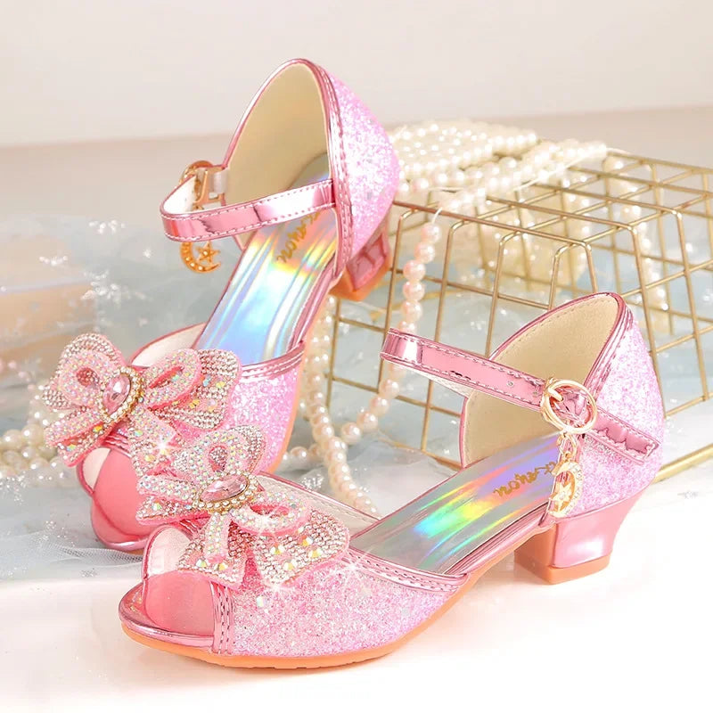 Summer Girls Sandals with Heel Princess Dancing Shoes