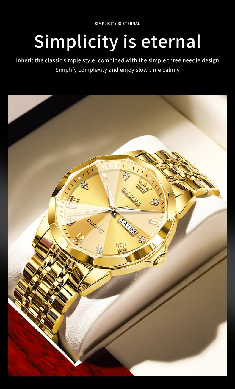 OLEVS New Watch for Men Original Quartz Waterproof Male Wristwatch Gold Stainless Steel Strap High-end Luxury Man Watch Clock