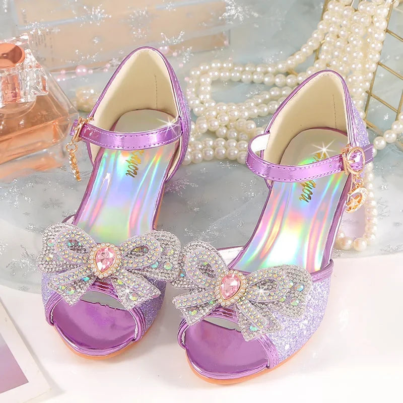 Summer Girls Sandals with Heel Princess Dancing Shoes