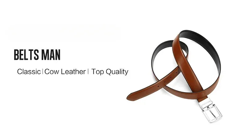 Real Genuine Leather Rotating Alloy Pin Buckle Belt for Men Unisex High Quality Cowskin Leather Cowboy Jeans Double-sided Belts
