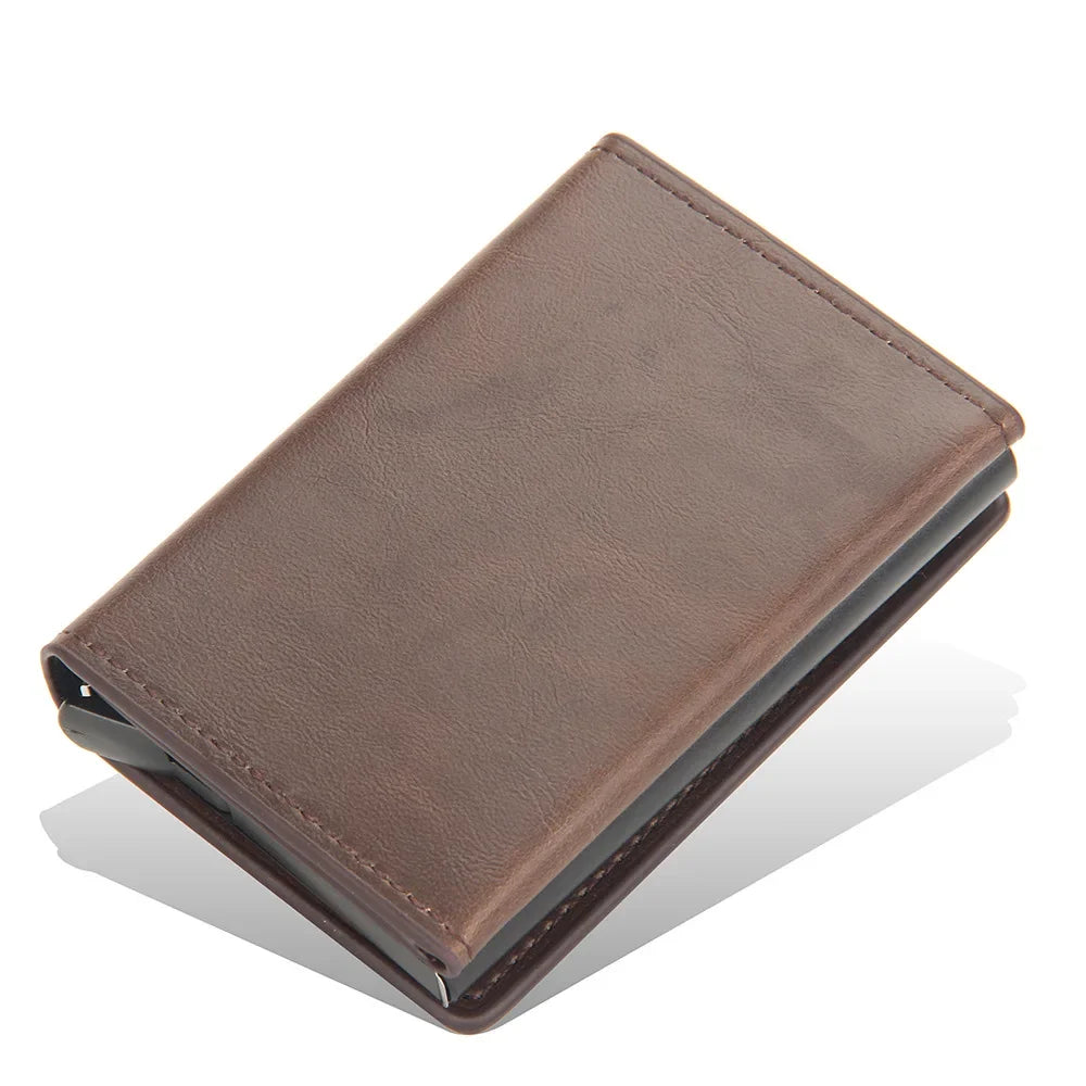 2024 Magnet Anti Rfid Blocking ID Credit Card Holder Case for Men Leather ID Bank Wallets with Magnetic Buckle Closer Cardholder