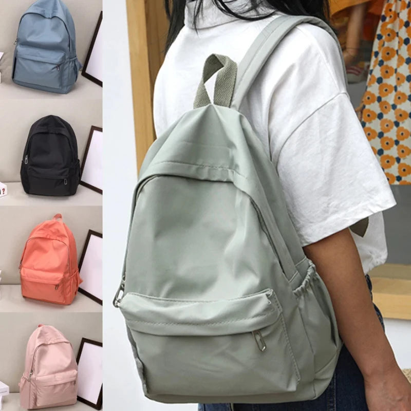 Women Schoolbag Waterproof Large Capacity School Backpack Smooth Zipper Solid Teens Girl Casual Daypack Bag Student Supply NEW