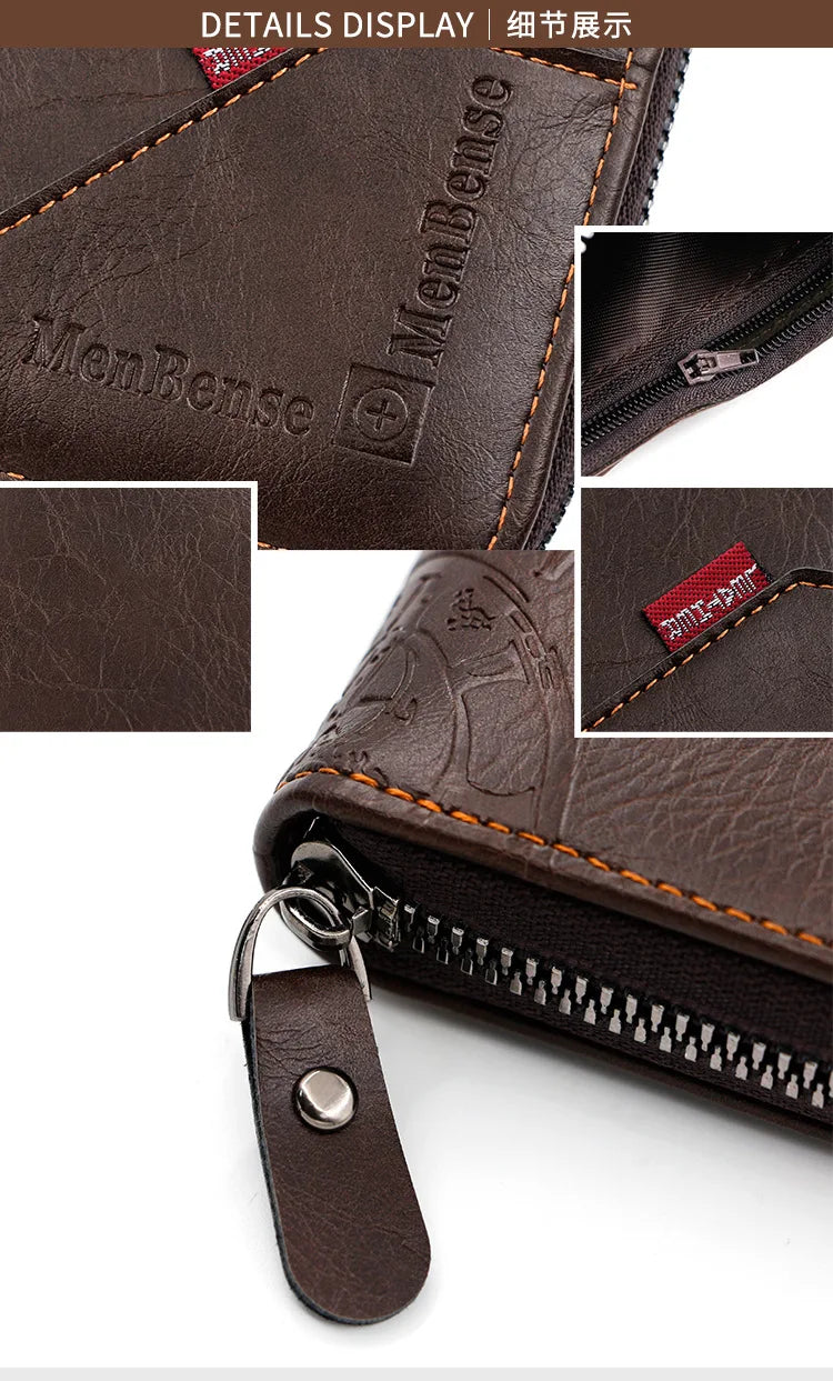 Men's Wallet Made of PU Wax Oil Skin Purse for Men Coin Purse Short Male Card Holder Wallets Zipper Around Money Coin Purse
