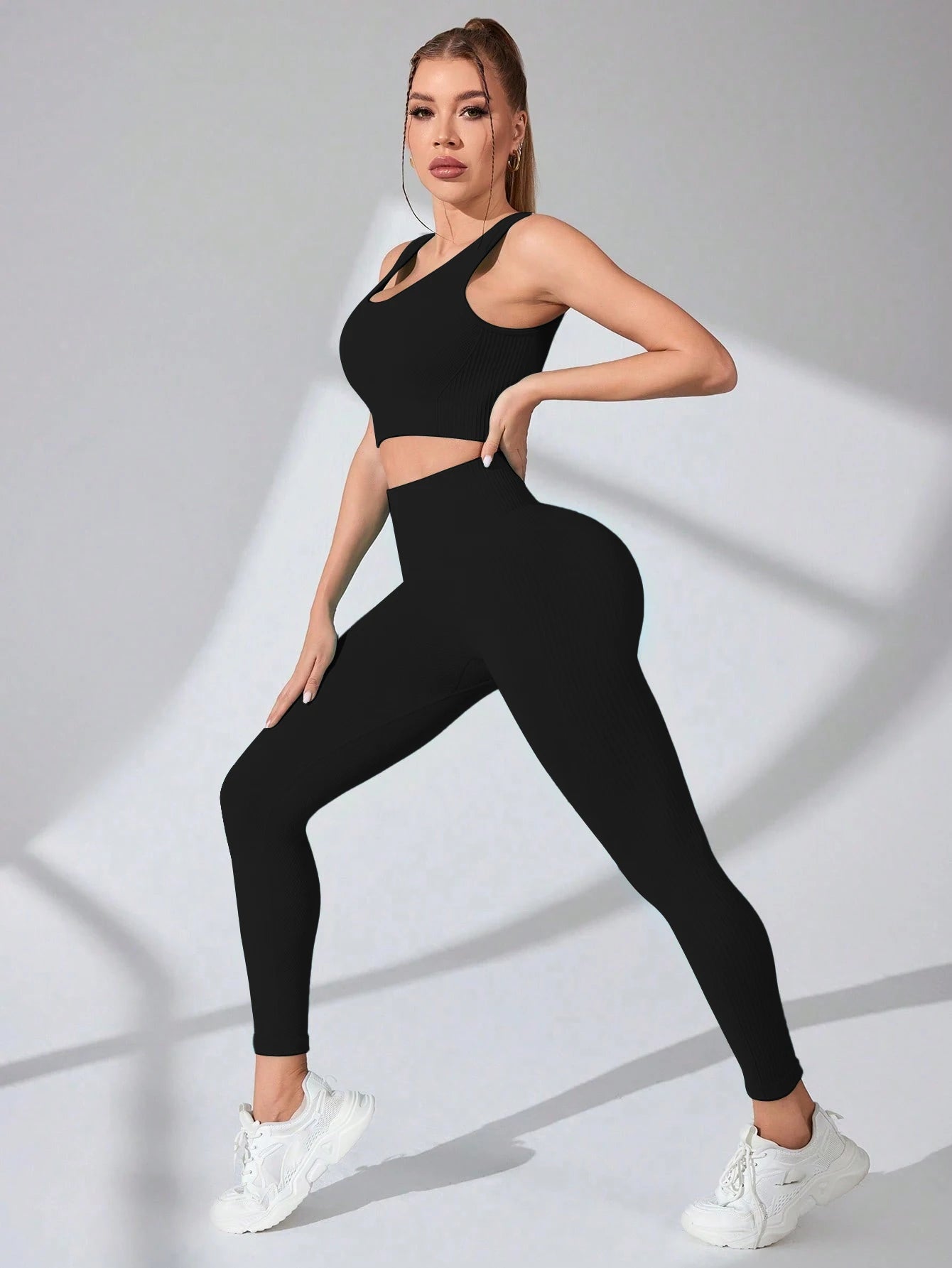 Women’s Workout Sets 2 Piece - Seamless Yoga Leggings and Cross-Strap Sports Bra Gym Outfits Activewear Matching Set