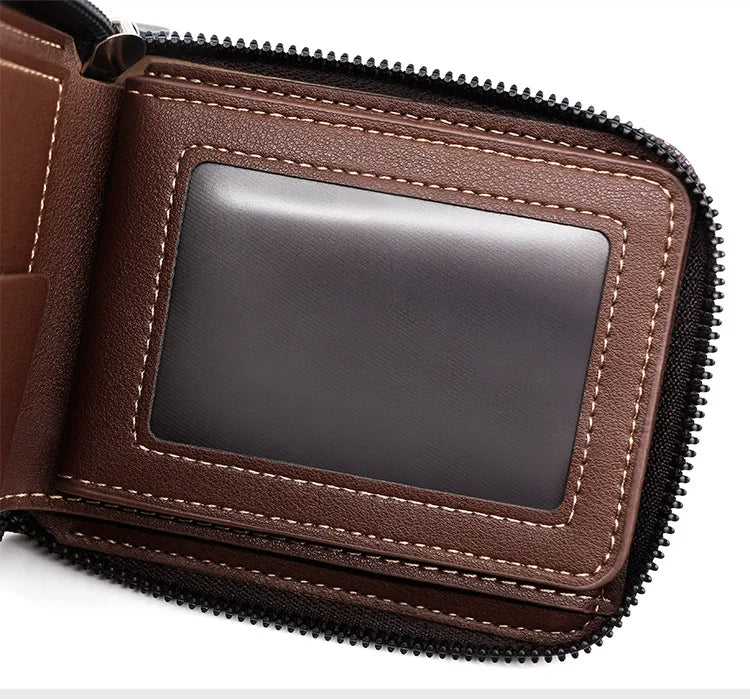 Men's Wallet Made of PU Wax Oil Skin Purse for Men Coin Purse Short Male Card Holder Wallets Zipper Around Money Coin Purse