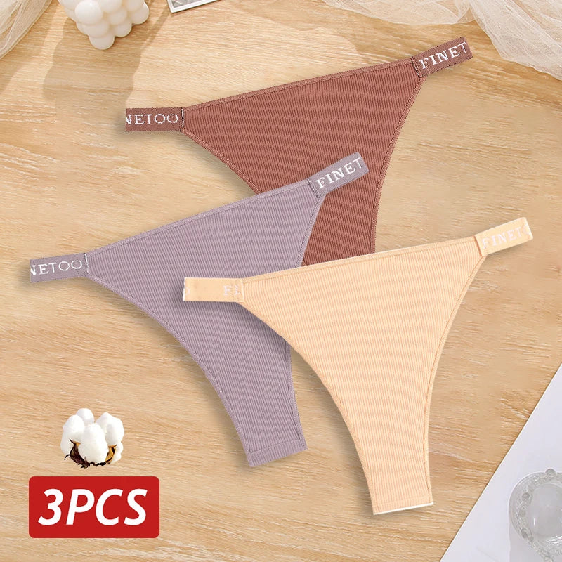New 3Pcs/Set Cotton Brazilian Panties For Women Sexy Low-Waist Bikini Underwear Sets Solid Color Breathable Intimates Lingerie