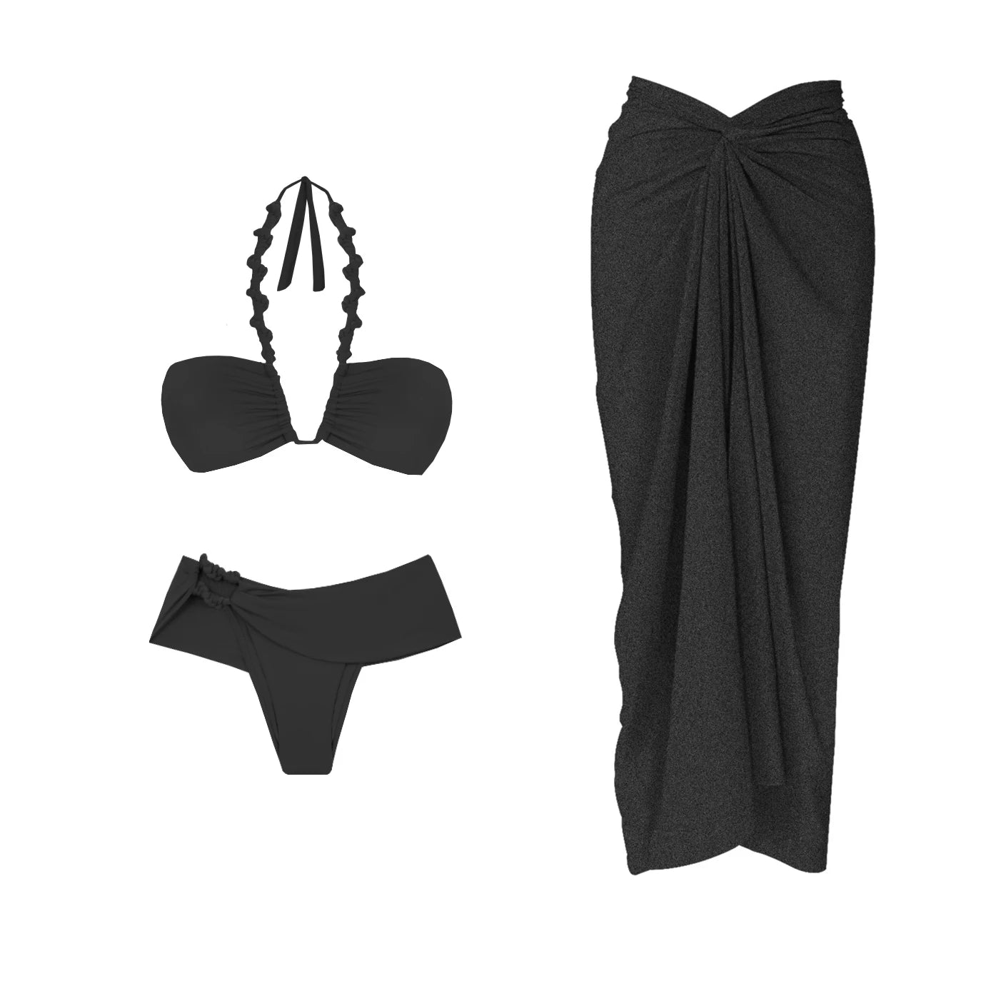 2Pcs Swimsuit with Long Skirt Sexy Women Bikini Beachwear