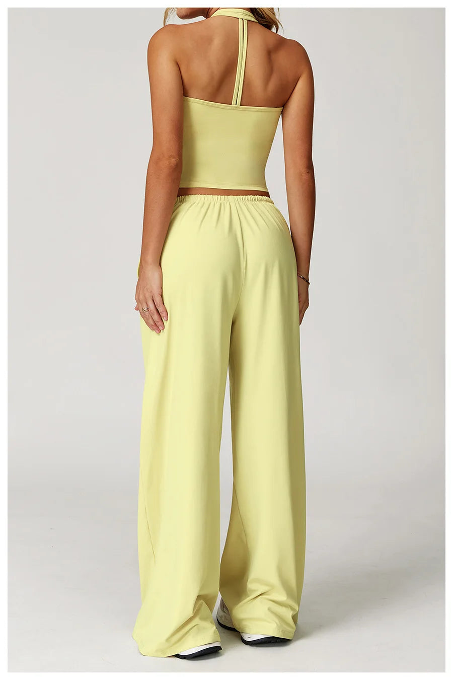 Yoga yellow gym Set 2 Pieces Women Clothes Workout Outfits Fitness Sportswear Wide leg straight pants Tracksuit Sports Tank suit