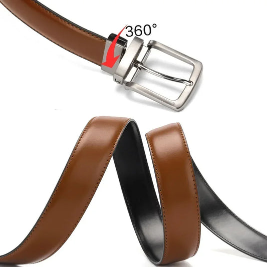 Real Genuine Leather Rotating Alloy Pin Buckle Belt for Men Unisex High Quality Cowskin Leather Cowboy Jeans Double-sided Belts