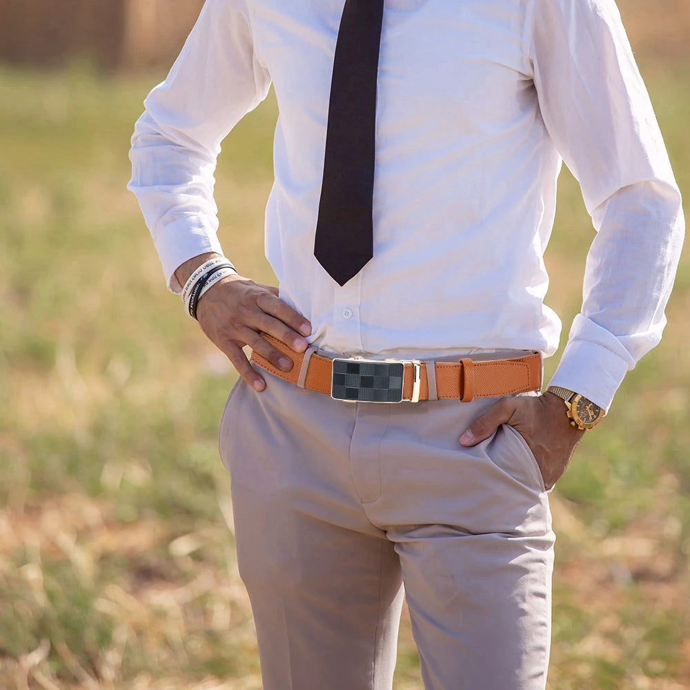 Mens Belts Metal Automatic Buckle Famous Brand Belt Men Quality Genuine Luxury Leather Belt for Men Famous 115 125 150 135cm