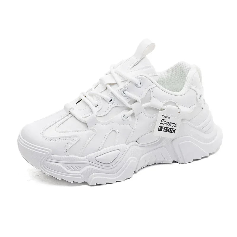 Women's Shoes Platform Autumn Leather 2023 New Versatile Black Casual Sneaker Solid Color Lace-up Vulcanize Shoes Tenis Feminino