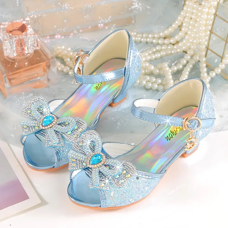 Summer Girls Sandals with Heel Princess Dancing Shoes