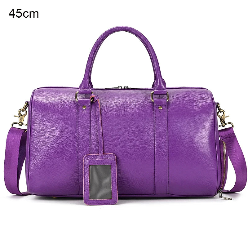 Luxury Genuine Leather Men Women Travel Bag Cow Leather Carry On Luggage Bag Travel Shoulder Bag Male Female Weekend Duffle Bag