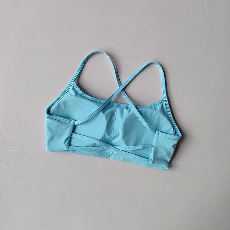 Women's Solid Color Fitness Bra Soft Cross Back Gym Sports Top with Chest Pad Push-Up Yoga Vest Sport Bra Yoga Gym Crop Top