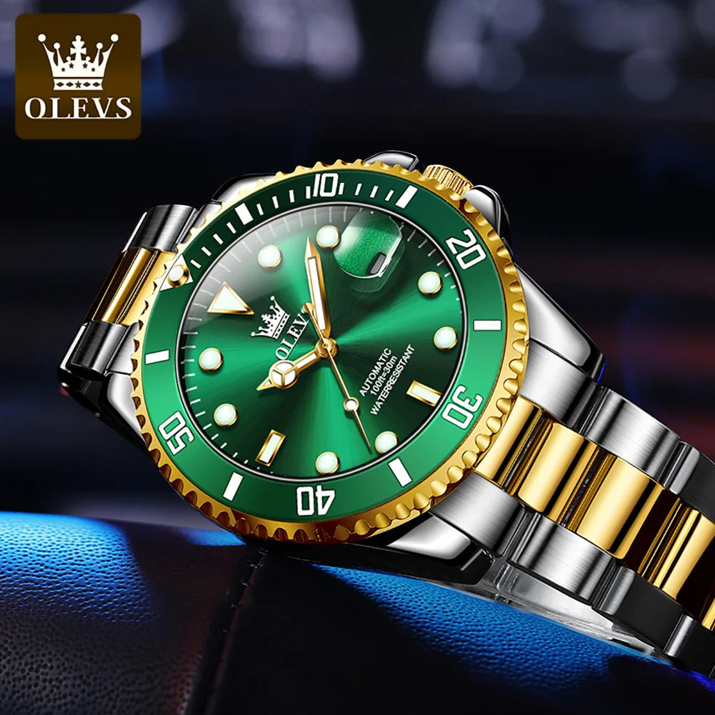 OLEVS 6650 Men Watch Classic Original Automatic Mechanical Watch For Man Zircon Scale Waterproof Luminous Stainless Steel Reloj