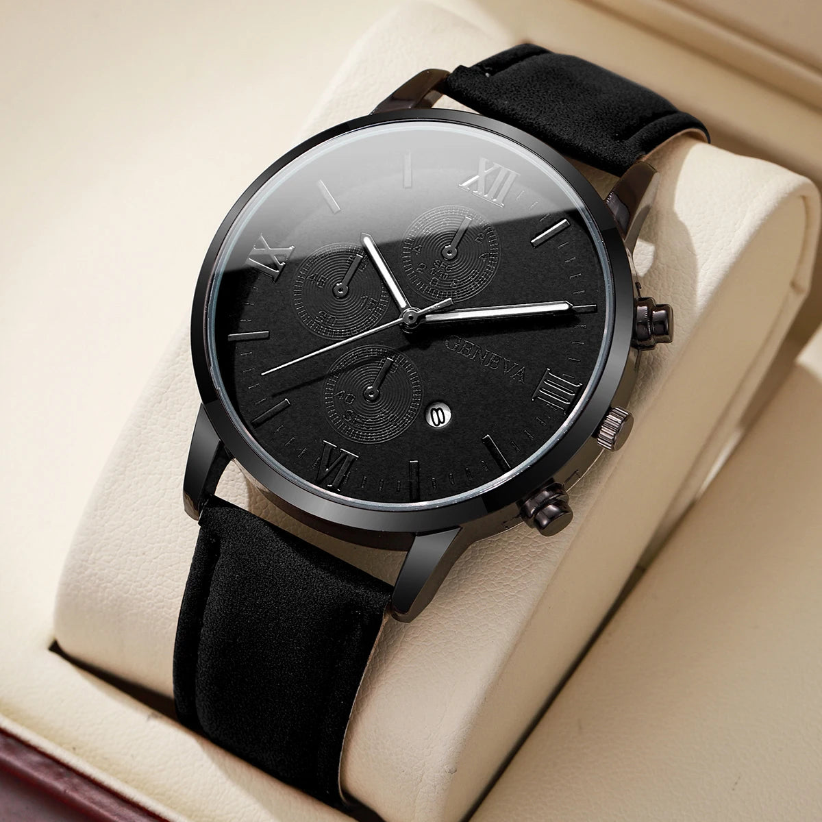 1/2PCs Men's Casual Calendar Watch Fashionable Men's Temperament Leather Quartz Watch Unisex Watch Set(Box Not Included)