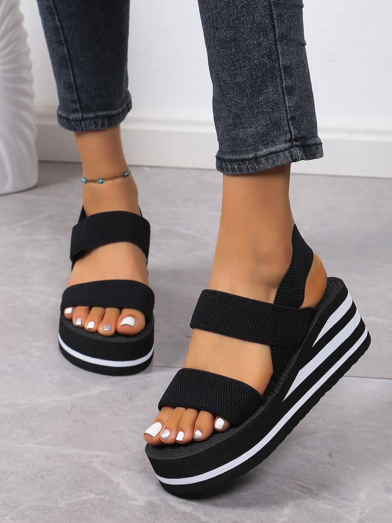 Women's Leisure Wedge Sandals Open Toe Thick Soled Platform Summer Casual Shoes Back Strap Light Weight Ladies Slingback Sandals