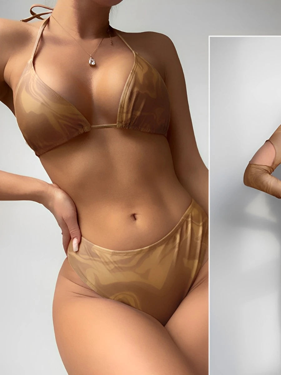 2025 Halter String 4 Piece Vent Long Skirt Bikini Swimsuit Women Swimwear Female Bather Bathing Swimming Swim Suit Beachwear