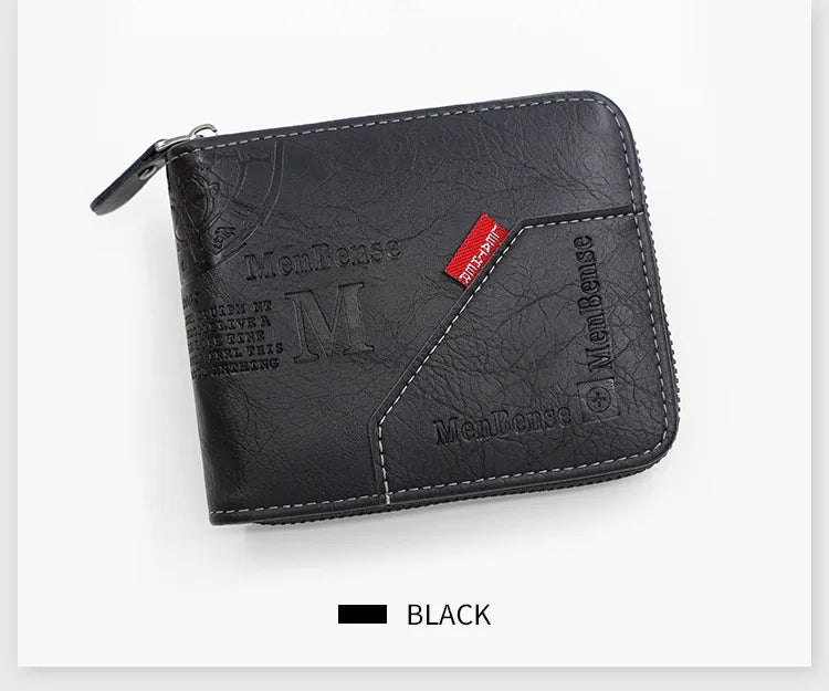 Men's Wallet Made of PU Wax Oil Skin Purse for Men Coin Purse Short Male Card Holder Wallets Zipper Around Money Coin Purse