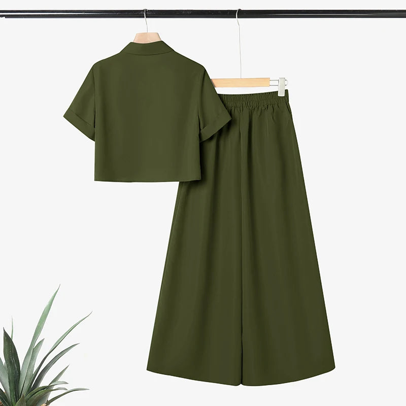 ZANZEA Plus Size 5XL Women Pant Sets Summer Two-piece Outfits Fashion Short Sleeve Shirts and High Waist Wide Leg Pants Suits