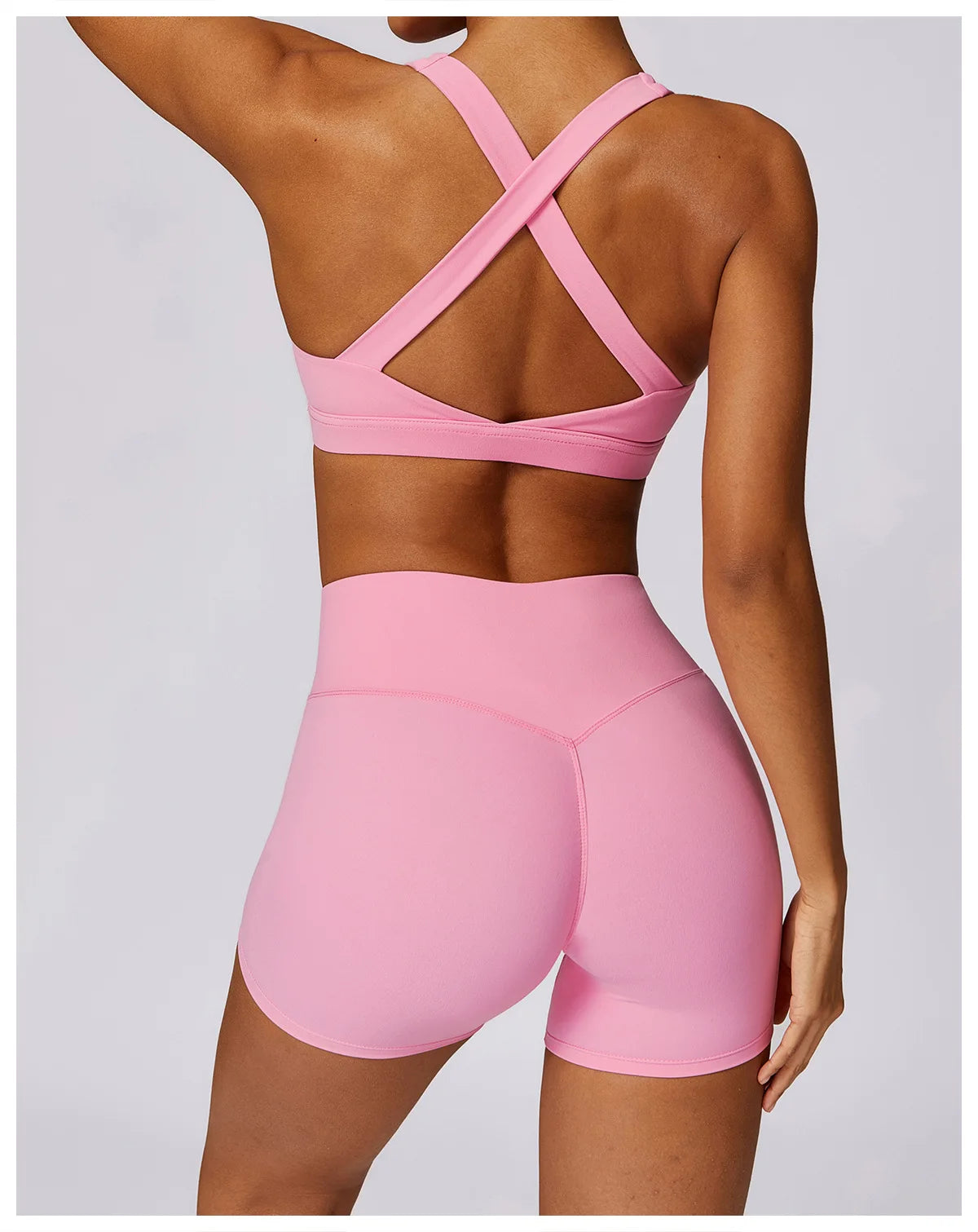 Workout Yoga Set for Women Gym Clothes Woman 2 Piece Strappy Sports Bra Butt Lifting Leggings Shorts Fitness Outfits Sportswear